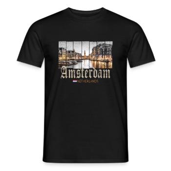 Amsterdam Pays-Bas by Night Holland Vintage - T-shirt homme - noir - Devant - AI Model Male 178 light (178cm)
