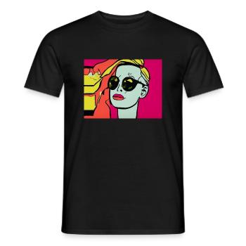Pop Art - Frau mit Sonnebrille - Männer T-Shirt - Schwarz - Vorne - AI Model Male 178 light (178cm)