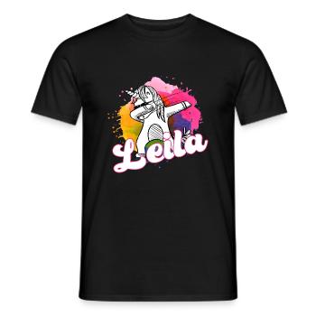LEILA - Beau nom avec licorne dabbing - T-shirt homme - noir - Devant - AI Model Male 178 light (178cm)