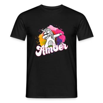 AMBER - Beau nom avec une licorne tamponnante - T-shirt homme - noir - Devant - AI Model Male 178 light (178cm)