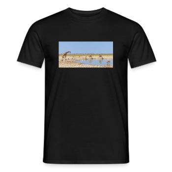 Landscape at the Cubango river with giraffe - Men's T-Shirt - black - Front - AI Model Male 178 light (178cm)