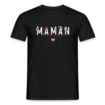 Maman d’amour fleurs- idée cadeau maman - T-shirt homme - noir - Devant - AI Model Male 178 light (178cm)