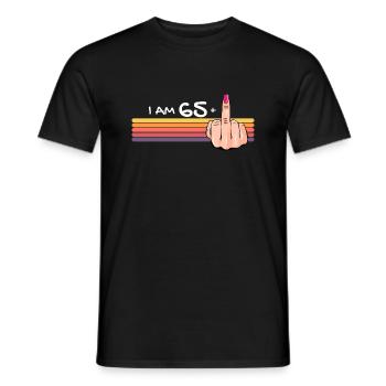 I Am 65 + 1 Middle Finger Shirt I Am 65 Plus, - Men's T-Shirt - black - Front - AI Model Male 178 light (178cm)