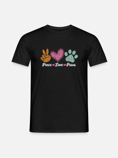 Peace Love Paws Tierliebhaber Design - Männer T-Shirt - Schwarz