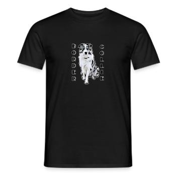 Border Collie Black Merle Comic Text - Men's T-Shirt - black - Front - AI Model Male 178 light (178cm)