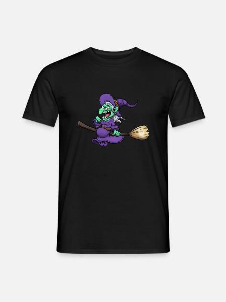 Crazy Laughing Witch On Broom - Men's T-Shirt - black