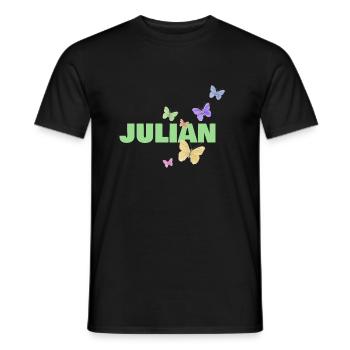 First name Julian with butterflies - Men's T-Shirt - black - Front - AI Model Male 178 light (178cm)