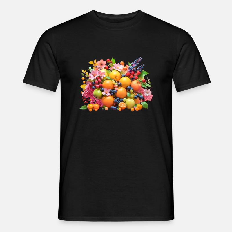 Früchte und Blüten - Männer T-Shirt - Schwarz