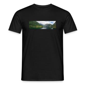 Geiranger fjords near Geiranger town from harbor - Men's T-Shirt - black - Front - AI Model Male 178 light (178cm)