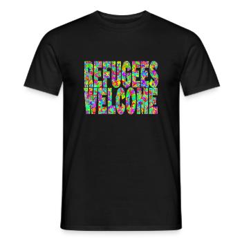 les réfugiés accueillent et de nombreux papillons colorés - T-shirt homme - noir - Devant - AI Model Male 178 light (178cm)