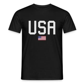 ÉQUIPE Bannière du drapeau américain des États-Unis en cours d’écriture - T-shirt homme - noir - Devant - AI Model Male 178 light (178cm)