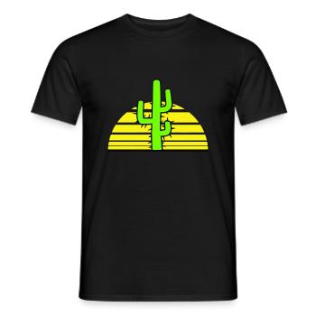 Cactus, Soleil, Épineux, Nuit, Désert, Coucher de soleil - T-shirt homme - noir - Devant - AI Model Male 178 light (178cm)