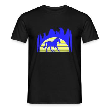 Horse Riding Lines Rider Sun Palm Trees Silhouette - Men's T-Shirt - black - Front - AI Model Male 178 light (178cm)