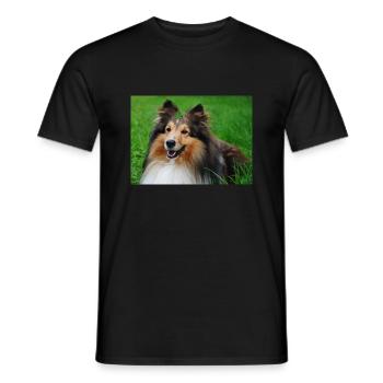Happy Sheltie mi Kleeblatt auf dem Kopf, süß - Männer T-Shirt - Schwarz - Vorne - AI Model Male 178 light (178cm)
