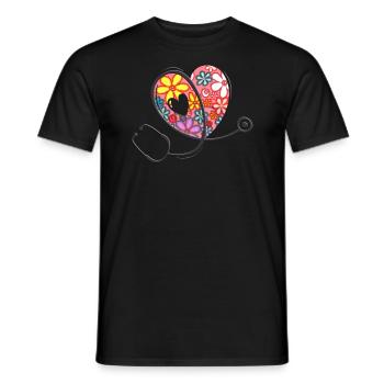 Stéthoscope de soins de santé - Flower Love Heart 1 - T-shirt homme - noir - Devant - AI Model Male 178 light (178cm)