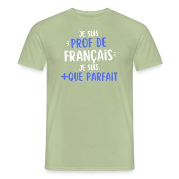 humour prof de français - T-shirt homme - vert sauge - Devant - AI Model Male 178 light (178cm)