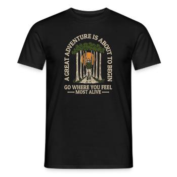 Great Adventure Feel Most Alive Mountain Hiking - Men's T-Shirt - black - Front - AI Model Male 178 light (178cm)
