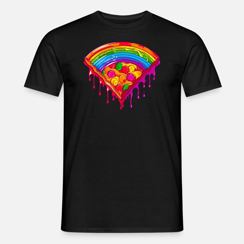 Regenbogen Pizzastück - Männer T-Shirt - Schwarz