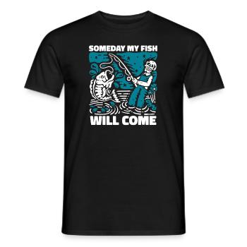 Un jour, mon poisson viendra pêcheur à la mouche - T-shirt homme - noir - Devant - AI Model Male 178 light (178cm)