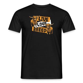 Lebende Liebesrasse Hochlandkuh Schottisches Rind - Männer T-Shirt - Schwarz - Vorne - AI Model Male 178 light (178cm)