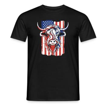 American Flag Highland Cow Scottish Cattle - Men's T-Shirt - black - Front - AI Model Male 178 light (178cm)
