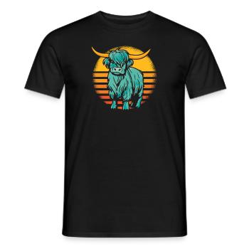 Retro Highland Cow Highland Heifer Breeder - Men's T-Shirt - black - Front - AI Model Male 178 light (178cm)