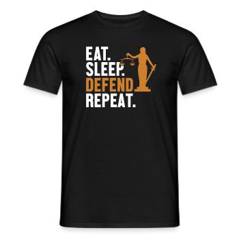 Manger, dormir, défendre, récidiver, conseiller juridique Droit - T-shirt homme - noir - Devant - AI Model Male 178 light (178cm)