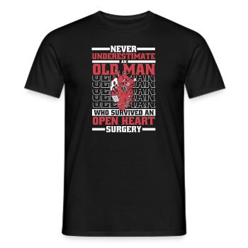 Never Underestimate An Old Man Survived Heart - Men's T-Shirt - black - Front - AI Model Male 178 light (178cm)