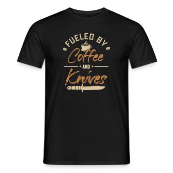 Angetrieben von Kaffee und Messern Metzgermesser Messer - Männer T-Shirt - Schwarz - Vorne - AI Model Male 178 light (178cm)