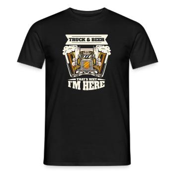 Camions et bière, c’est pourquoi je suis ici Camion camionneur - T-shirt homme - noir - Devant - AI Model Male 178 light (178cm)