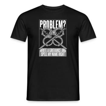 Schreiben Sie eine Beschwerde und buchstabieren Sie meinen Namen richtig Polizei - Männer T-Shirt - Schwarz - Vorne - AI Model Male 178 light (178cm)