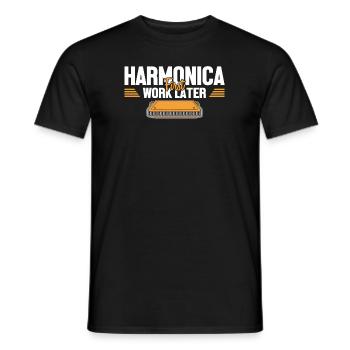 Harmonica First Work Later Harmonist Harmonicist - Men's T-Shirt - black - Front - AI Model Male 178 light (178cm)