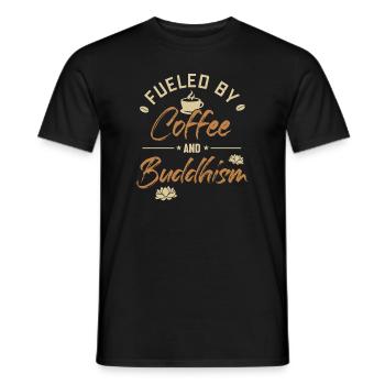 Angetrieben von Kaffee und Buddhismus Buddhistische Statue - Männer T-Shirt - Schwarz - Vorne - AI Model Male 178 light (178cm)