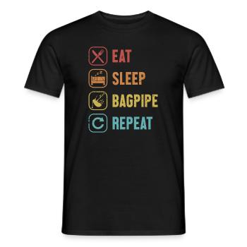 Eat Sleep Bagpipe Repeat Great Highland Blowpipe - Men's T-Shirt - black - Front - AI Model Male 178 light (178cm)