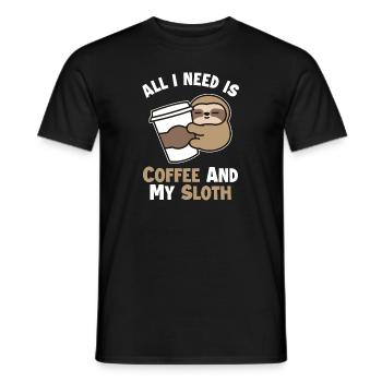 Coffee and my Sloth Pilosa Folivora - Men's T-Shirt - black - Front - AI Model Male 178 light (178cm)