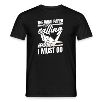 Le papier Kami appelle la grue en papier hibou pliante - T-shirt homme - noir - Devant - AI Model Male 178 light (178cm)