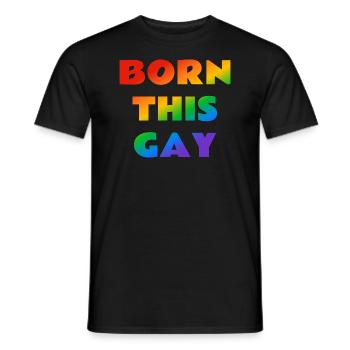 Né ce texte arc-en-ciel gay - T-shirt homme - noir - Devant - AI Model Male 178 light (178cm)