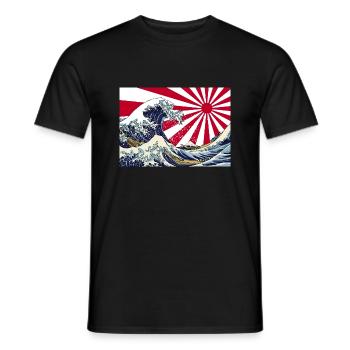 Land of the Rising Sun Japanese Hokusai Wave Art - Men's T-Shirt - black - Front - AI Model Male 178 light (178cm)