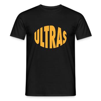 Ultras - Schriftzug - Gelb - Männer T-Shirt - Schwarz - Vorne - AI Model Male 178 light (178cm)