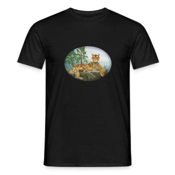 Tigre avec progéniture - petit - mignon - famille - T-shirt homme - noir - Devant - AI Model Male 178 light (178cm)