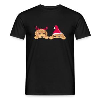 Peeking retriever puppies in Christmas accessories - Men's T-Shirt - black - Front - AI Model Male 178 light (178cm)