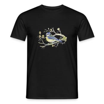 Blaumeise auf Zweig Liebevolle Aquarellzeichnung - Männer T-Shirt - Schwarz - Vorne - AI Model Male 178 light (178cm)