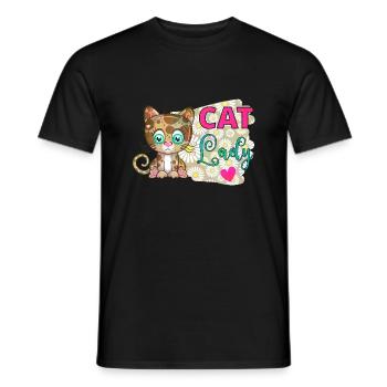 Cat Lady - Cute Brown Spotted Kitten Expression - Men's T-Shirt - black - Front - AI Model Male 178 light (178cm)