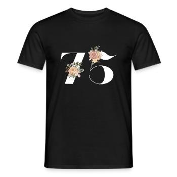 75e anniversaire fleuris (Cadeau de 75 ans) - T-shirt homme - noir - Devant - AI Model Male 178 light (178cm)