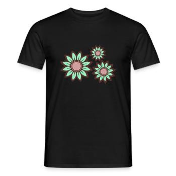 Trio tranquille: Fleurs vert menthe - T-shirt homme - noir - Devant - AI Model Male 178 light (178cm)