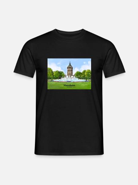 Wasserturm Mannheim Aquarell - Männer T-Shirt - Schwarz