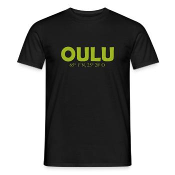 Oulu - Finlande - Coordonnées - Longitude Latitude - T-shirt homme - noir - Devant - AI Model Male 178 light (178cm)
