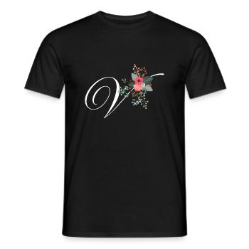 Lettre v fleuris - T-shirt homme - noir - Devant - AI Model Male 178 light (178cm)