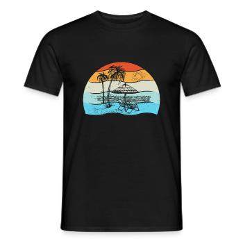 Plage d’été vintage au bord de la mer avec des palmiers - T-shirt homme - noir - Devant - AI Model Male 178 light (178cm)