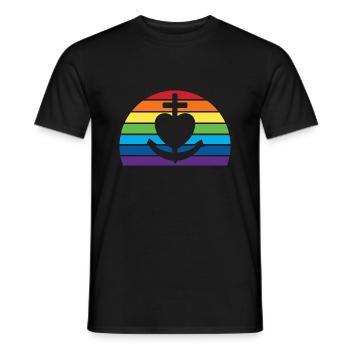 Glaube Liebe Hoffnung, Regenbogen retro sunset - Männer T-Shirt - Schwarz - Vorne - AI Model Male 178 light (178cm)